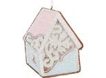 Clayre & Eef Etichetta Natalizia Casetta Di Pan Di Zenzero 9X1X10 Cm Blu Rosa Plastica