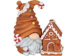 Clayre & Eef Decorazione Natalizia Con Illuminazione Led Gnomo 14X9X15 Cm Plastica Marrone