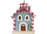 Targhetta Natalizia Clayre & Eef Casa Di Pan Di Zenzero 6X4X8 Cm Plastica Blu