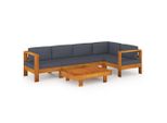 Set Di 6 Pezzi Per Salotto Da Giardino Con Cuscini In Legno Di Acacia Grigio Scuro
