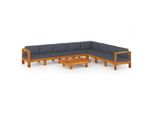 Set 9 Pezzi Per Salotto Da Giardino Con Cuscini In Legno Di Acacia Grigio Scuro