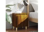 Comodino Con Gambe In Legno Massiccio Effetto Rovere Marrone 40X30X50Cm
