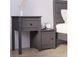 Comodino Grigio 79,5X38X65,5 Cm In Legno Di Pino Massiccio