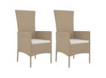 Vidaxl Sedie Da Giardino Con Cuscino 2 Pz. Poli Rattan Beige
