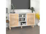 Vidaxl Credenza Bianca 105X30X60 Cm In Pino Massiccio E Rattan Naturale