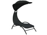 Lettino Prendisole Con Tetto Nero 167X80X195 Cm In Tessuto E Acciaio