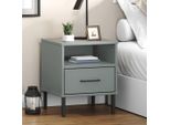 Comodino Oslo Con Gambe In Metallo Legno Di Pino Massiccio Grigio