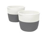 Vidaxl Cestini Portaoggetti 2 Pz. Grigio E Bianco Ø24X18 Cm Cotone