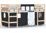Letto A Soppalco Per Bambini Con Tende Bianco Nero 90X200Cm In Legno Di Pino