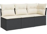 Vidaxl Divano Da Giardino Con Cuscini 3 Posti In Polirattan Nero