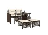 Set Di Divani Da Giardino 4 Pezzi Con Cuscini In Vetro Polirattan Marrone