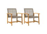 Sedie Da Giardino 2 Pz. Poli Rattan Grigio E Legno Di Acacia