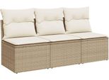Vidaxl Divano Da Giardino Con Cuscini A 3 Posti In Poly Rattan Beige