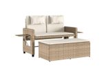 Vidaxl Panchina Da Giardino Regolabile Con Cuscino Beige Poly Rattan