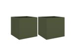 Vidaxl Fioriera 2 Pz. Verde Oliva 42X40X39 Cm In Acciaio