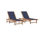 Vidaxl Lettini Prendisole 2 Pezzi Con Tavolo Blu In Legno Massiccio Acacia Textilene