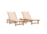 Vidaxl Lettini 2 Pezzi Con Tavolo Crema In Legno Massiccio Acacia Textilene