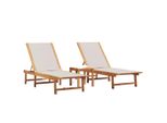 Vidaxl Lettini Prendisole 2 Pezzi Con Tavolo Grigio In Legno Massiccio Acacia Textilene