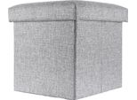 Intirilife Sgabello Pieghevole 38X38X38 Cm In Grigio Alaska - Cubo Di Seduta Con Vano Portaoggetti E Coperchio In Tessuto Effetto Lino - Cubo Di Seduta Poggiapiedi Scatola Portaoggetti Panca A Cassapanca