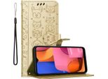 Custodia Cadorabo Per Samsung Galaxy A20S Cover Protettiva In Oro Custodia Per Cellulare Cover Etui Custodia Libretto Cani Gatti