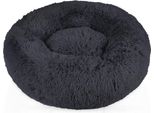 Intirilife, Soffice Lettino In Peluche Grigio Scuro Diametro 80 Cm - Morbido Cuscino Rotondo Antiscivolo Per Cani E Gatti, Comodo Divano Per Cani E Gatti