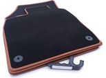 Tappetini Per Cupra Born / Vz (Tutti) Tappetini Velours Premium In Qualità Originale Set Di Tappetini Per Auto, Nero, 4 Pezzi, Bordo Marrone