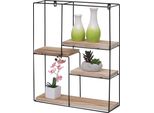 Scaffale Da Parete HWC-K76, Scaffale Pensile Scaffale Galleggiante, 4 Ripiani Metallo Legno Massiccio Industriale 51X40X11Cm ~ Natura