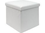Intirilife Sgabello Pieghevole 38 X 38 X 38 Cm In Bianco - Cubo Di Seduta Con Vano Portaoggetti E Coperchio In Tessuto Effetto Velluto A Coste - Cubo Di Seduta Poggiapiedi Scatola Portaoggetti Panca A Cassapanca