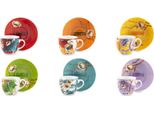 Excelsa Set Di 6 Tazze Da Espresso Con Piattini Porcellana Fuji 7 Cl Colorata