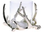 Lanterna Argentata Con Decorazione In Corno Per Candele E Tea Light, Ø16Cm H11Cm, Decorazione Da Tavolo