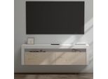 Doporro Mobile Porta Tv Sospeso 160 Cm Rovere Chiaro, Mensola Tv Da Parete Con Vano A Giorno E Ante A Ribalta Per Soggiorno Salotto, Design Salvaspazio Fernsehschrank01