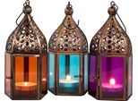 Lanterne Orientali 3 Set Lanterna Meena Colorata 16Cm | 3X Lanterna Orientale In Metallo E Vetro In 3 Colori | Lanterna Marocchina In Vetro Per Esterni Come Lanterna Da Giardino In Arancione - Blu - Rosa