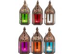 Set Di 6 Lanterne Orientali Lanterna Meena Colorata 16Cm | 6X Lanterne Orientali In Metallo E Vetro In 6 Colori | Lanterna Marocchina In Vetro Per Esterni Come Lanterna Da Giardino, Interni Come Lanterna Da Tavolo
