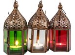 Lanterne Orientali 3 Set Lanterna Meena Colorata 16Cm | 3X Lanterna Orientale In Metallo E Vetro In 3 Colori | Lanterna Marocchina In Vetro Per Esterni Come Lanterna Da Giardino In Rosso - Trasparente - Verde