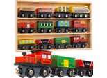 Set Ferroviario In Legno Con Organizer 3 Locomotive 9 Vagoni Ferrovia Magnetica Montessori 23522