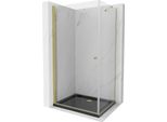 Mexen Pretoria Cabina Doccia A Battente 80 X 90 Cm, Trasparente, Oro + Piatto Doccia Flat, Nero - 852-080-090-50-00-4070G