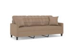 Divano A 3 Posti Con Cuscini Decorativi Cappuccino-Marrone 180 Cm In Ecopelle