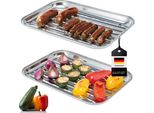 Set Di 2 Padelle Bremermann, Padella Per Grigliare In Acciaio Inox, Circa 35 X 24,5 Cm