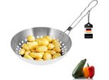 Padella Per Grigliare Bremermann Rotonda, Agganciabile, Acciaio Inox, Circa Ø 28 X 6,5 X 52 Cm
