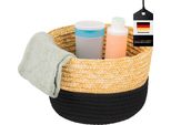 Cestino Portaoggetti Bremermann, Vimini Cotone/Paglia Ø 24 Cm, Nero