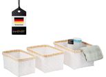 Set Di 3 Cestini Portaoggetti Bremermann, Bambù/Pp A Righe, Bianco