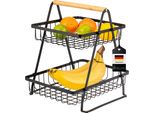 Etagere Eluno A 2 Livelli, Fruttiera, Cesto Di Frutta In Bambù E Metallo Nero