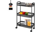 Carrello A 3 Livelli Eluno, Carrello Da Cucina In Metallo Nero