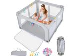 Costway 127X127 Cm Box Per Bambini Pieghevole, Box Con 50 Palline, 4 Maniglie, Cancello Con Zip, Rete Traspirante E Borsa Per Il Trasportocancello Per Bambini, Recinto Per Bambini Grigio