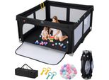 Costway 150 X 150 Cm Box Per Bambini Pieghevole, Box Con 50 Palline, 4 Maniglie, Cancello Con Zip, Rete Traspirante E Borsa Per Il Trasporto, Cancello Per Gattonare, Nero