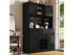 Mobile Da Cucina Sweiko Con Ripiani Regolabili E Portabottiglie, Mobile Da Cucina Alto Con 4 Ante E 2 Cassetti, Credenza Per Cucina E Soggiorno, Mobile Buffet, Nero