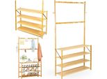Appendiabiti In Bambù, Scarpiera, Scaffale, Armadio, 4 Ripiani, Ganci, Scarpe