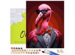 Oh Art! Pittura Con I Numeri Per Adulti E Bambini - Fenicottero Divertente, Animali E Uccelli 40 X 50 Cm - Set Di Tele Con Cornice, 28 Colori Acrilici E 3 Pennelli