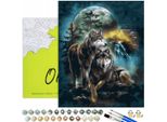 Oh Art! Pittura Numerica Per Adulti Con Cornice 40 X 50 Cm - Lupi Natura Foresta Luna Cascata - 28 Colori Acrilici E 3 Pennelli - Set Di Pittura Fai Da Te