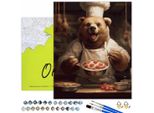 Oh Art! Pittura Con I Numeri Orso Cuoco Divertente Immagine Animale 40X50 Con Tela Colori Acrilici 29 Colori Adulti Bambini Cucina Fai Da Te Pittura Set